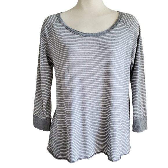 James Perse Striped 3/4 Sleeve Top Gray + White stripes Ragland Cut Size 2 (M) - Picture 2 of 16